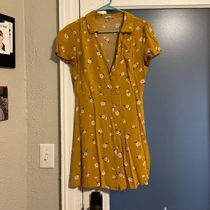 Yellow Floral Print Button Front Dress